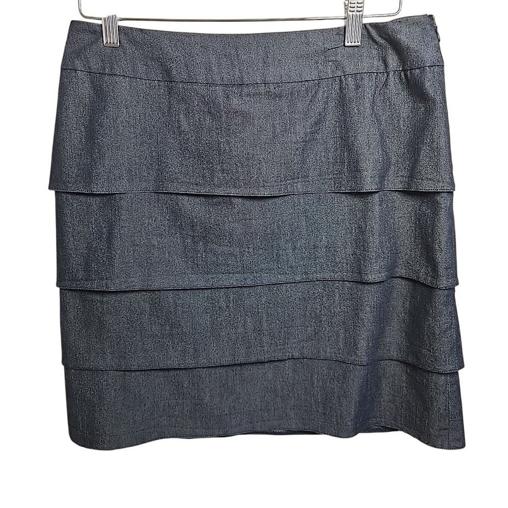 Sandro Paris Tiered Denim Women's Mini Skirt 8 Y2K Ruffle Chambray Stretch